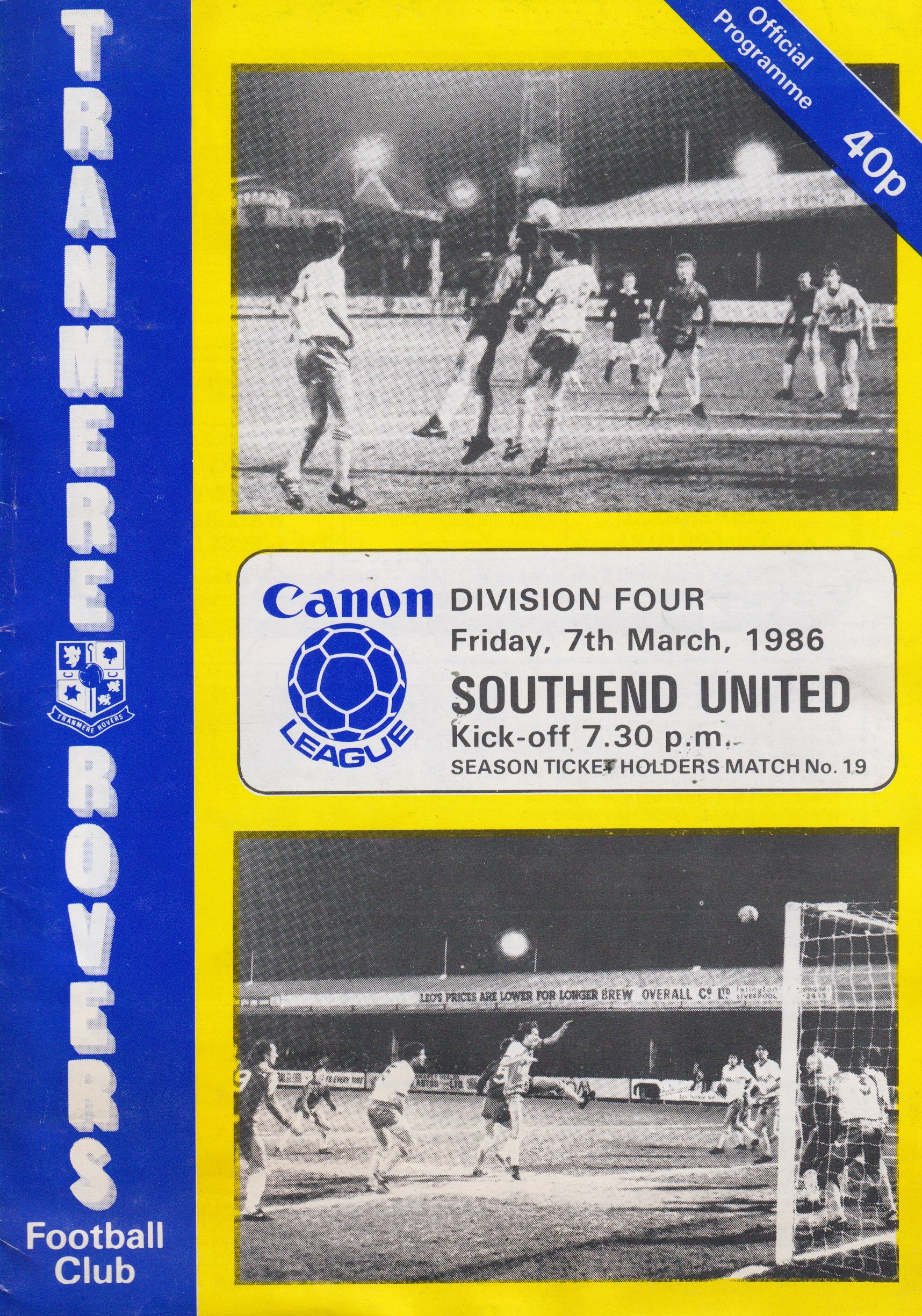 Tranmere Rovers v Southend United match programme
